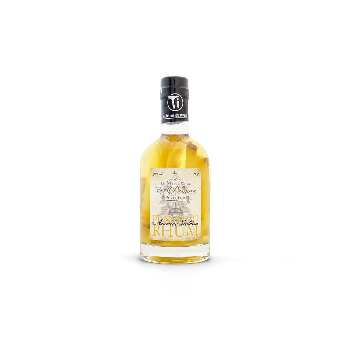 	
Bouteille 35cl de punch au rhum Ananas Victoria Le Mystère de La Pérouse Puy du Fou, vue de face