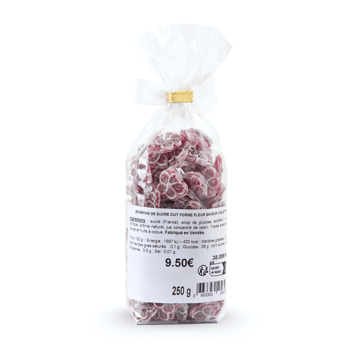 Sachet de bonbons saveur violette - de dos
