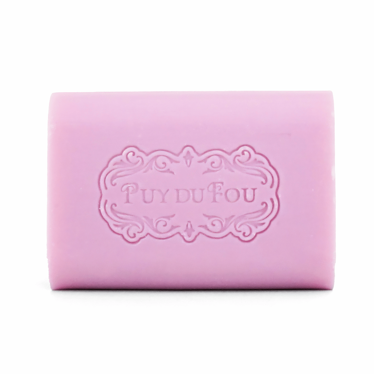 Pain de savon artisanal au lait d'ânesse à la rose Puy du Fou, 100 g, avec logo Puy du Fou embossé