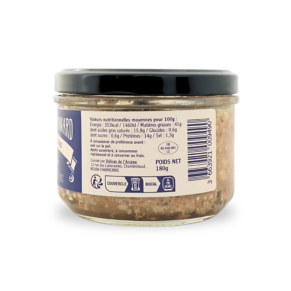Terrine de canard au foie gras - produit de profil (valeurs nutritionnelles)