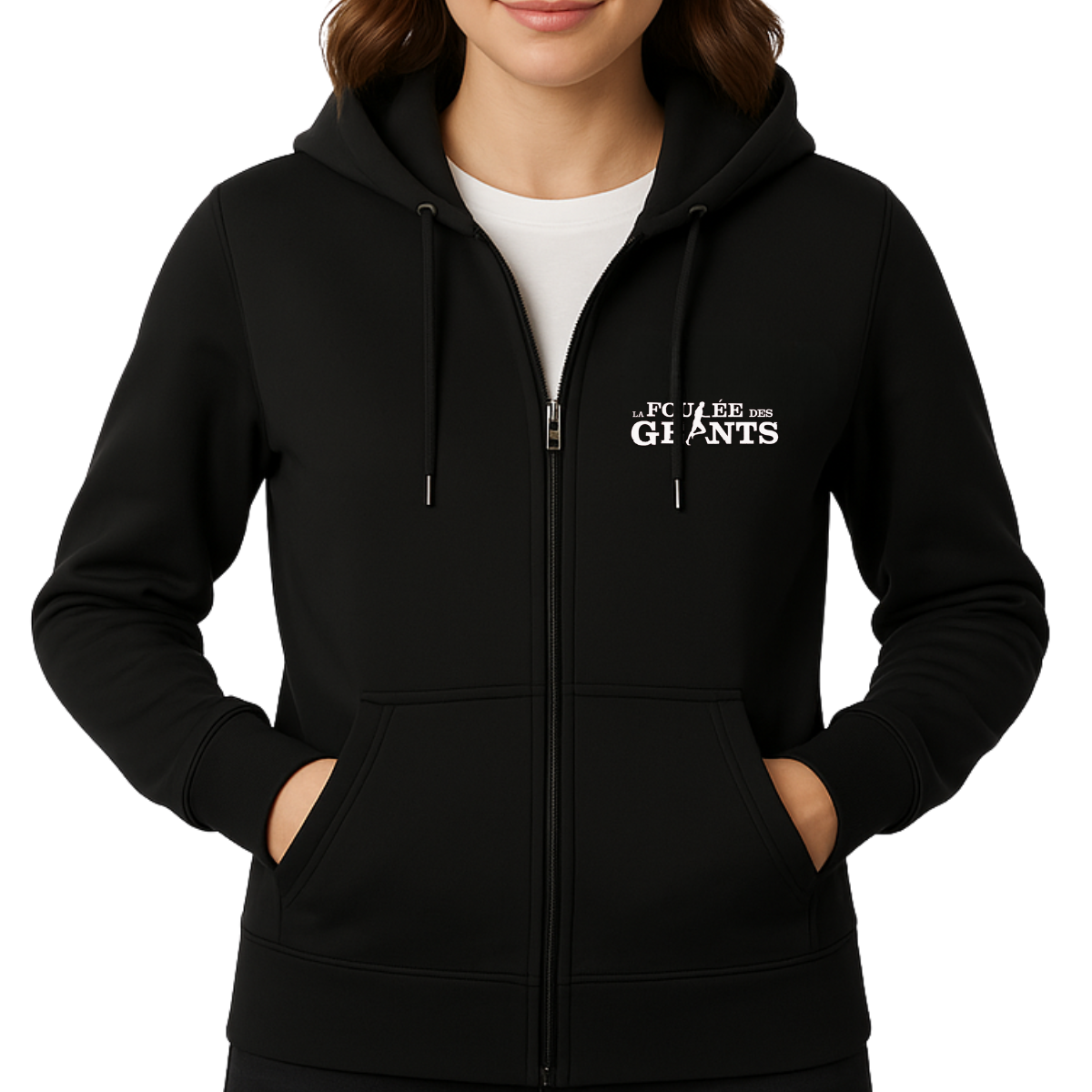 Veste zippée noire Foulée des Géants - Portée par une femme