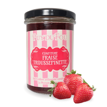 Confiture Fraise Troussepinette - image de face avec fraises