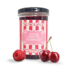 Confiture Griotte Framboise - image de face avec cerises er framboise