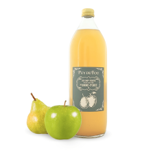 Jus de pomme-poire - bouteille de face avec fruits