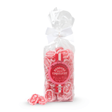 Sachet de bonbons saveur coquelicot - de face avec bonbons sortis