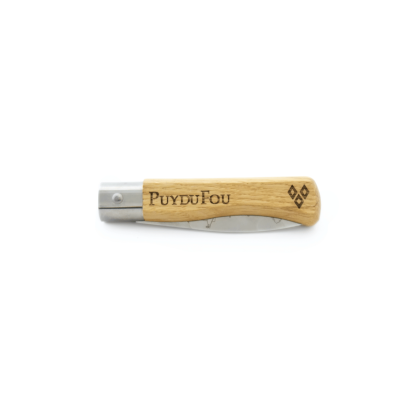 Couteau gravé Château en chêne - fermé à plat