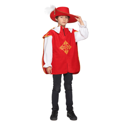 Tunique mousquetaire rouge avec chapeau