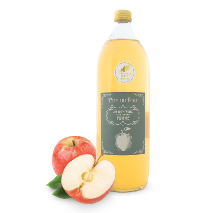 Jus de pomme médaille d'or Paris 2025 - bouteille de face avec fruit