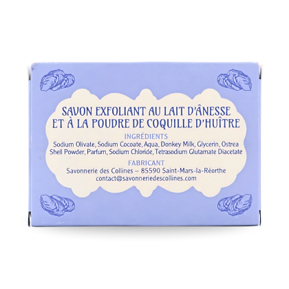 Savon exfoliant au lait d'ânesse et la poudre de coquille d'huître - boite de dos