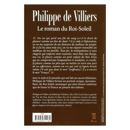 Le roman du Roi-Soleil de Philippe de Villiers quatrième de couverture
