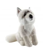 Profil peluche loup blanc assis